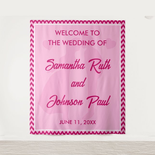 Tapete De Parede Modern Blush Pink Chevron Wedding Welcome Backdrop (Frente)