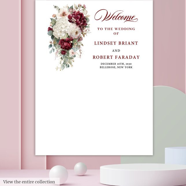 Tapete De Parede Modern Boho Burgundy White Rose Fundo de Casamento (Modern Boho Burgundy White Rose Wedding Backdrop)