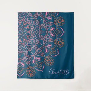 Tapete De Parede Modern Boho Mandala Medallion Teal Script Name