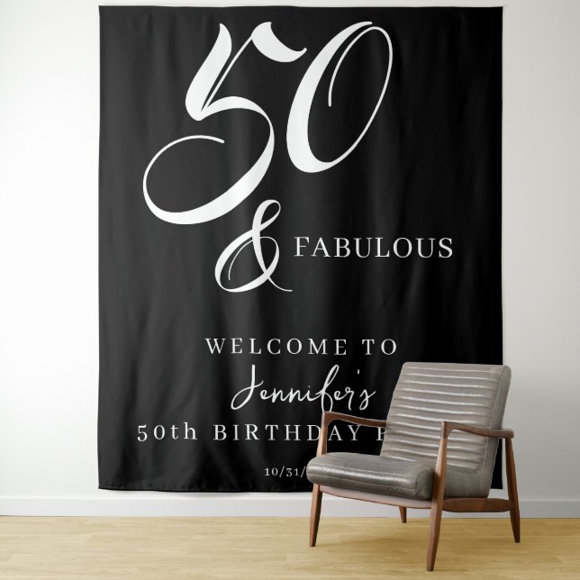 Tapete De Parede Modern Elegant Black White Fifty Fabulous Birthday (In Situ)