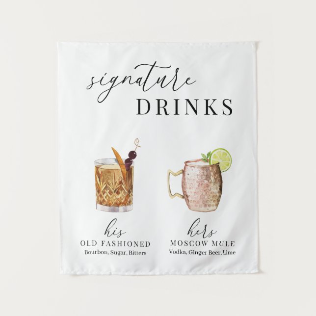 Tapete De Parede Modern Elegant Watercolor Signature Drinks Sign (Frente)