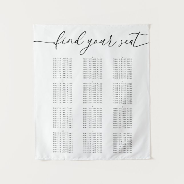 Tapete De Parede Modern Elegant Wedding Seating Chart for 12 Tables (Frente)