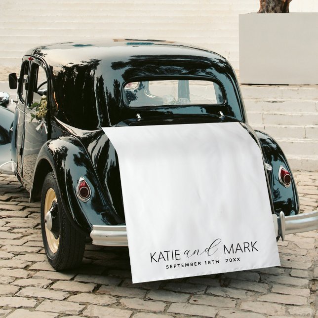 Tapete De Parede Modern Just Married Wedding Fabric Car Banner Sign (Modern Just Married Wedding Fabric Car Banner Sign Tapestry)