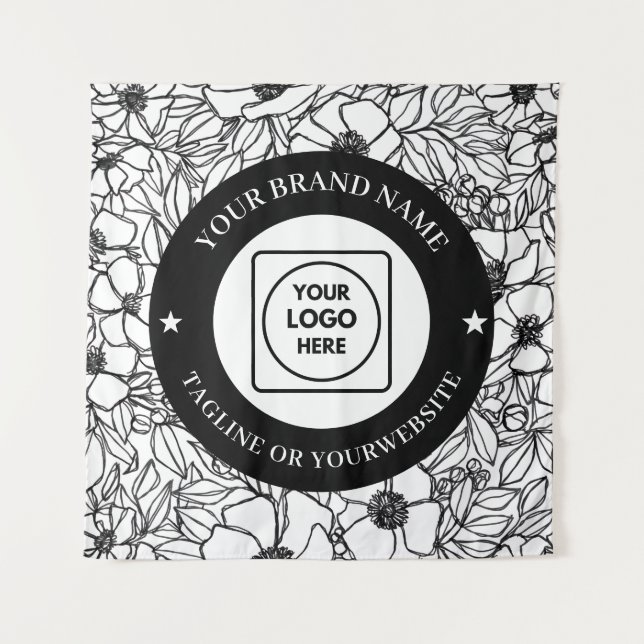 Tapete De Parede Modern Line Art Logo Text Custom Wall Branding (Frente)