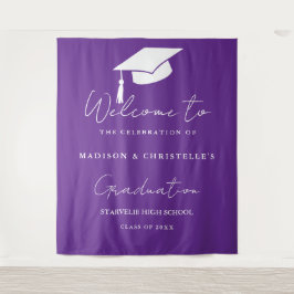 Tapete De Parede Modern Purple Script Twin Graduation Party Welcome