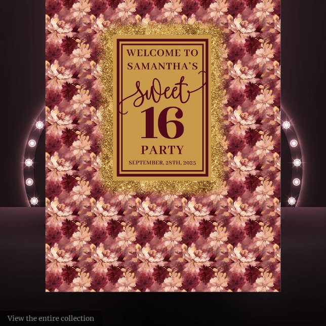 Tapete De Parede Modern Sweet 16 Blush Burgundy - Plano Dourado (Modern Sweet 16 Blush Burgundy Gold Backdrop)