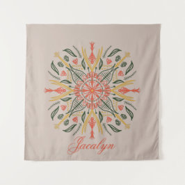 Tapete De Parede Modernidade Botânica Verde Boho Laranja Mandala No
