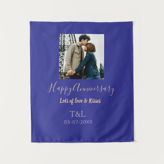 Tapete De Parede Moderno boho feliz aniversário adicionar nome azul (Frente)