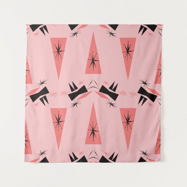 Tapete De Parede Moderno do século médio: Padrão Coral Rosa. (Frente)