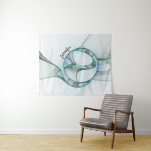 Tapete De Parede Moderno Nome Fractal Abstrato Azul Turquesa Cinza