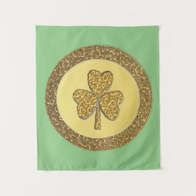 Tapete De Parede Moeda de Ouro Shamrock Irlandesa Sortuda (Frente)