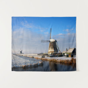 Tapete De Parede Moinho de vento na neve numa paisagem de inverno h