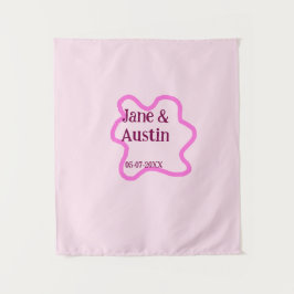 Tapete De Parede Moldura de casamento retrô pastel rosa nome data