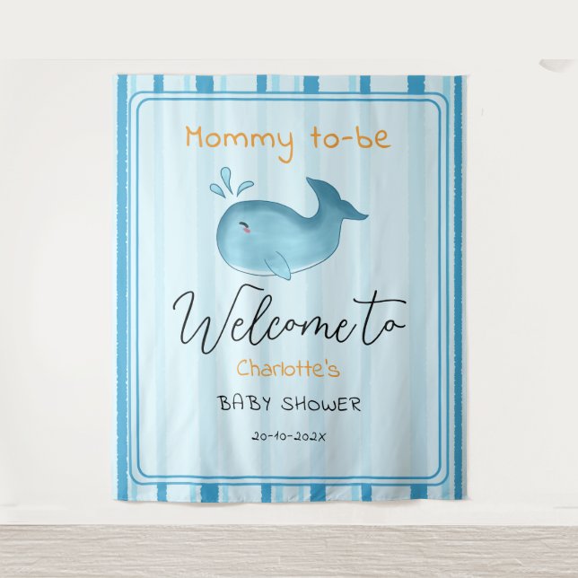 Tapete De Parede Mommy To Be Cute Whale Baby Shower Backdrop (Frente)