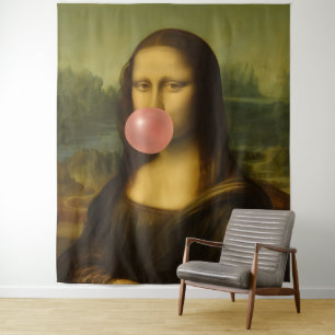 Tapete De Parede Mona Lisa Piscando Goma-Bolha Rosa