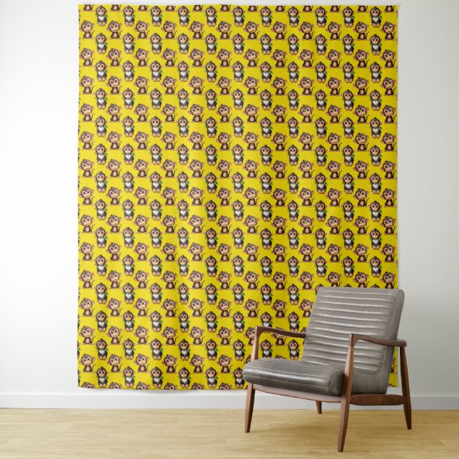 Tapete De Parede Monkey Pattern Design Yellow  (In Situ)