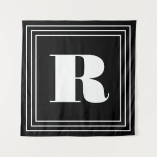Tapete De Parede Monograma de 3 Quadros Preto e branco