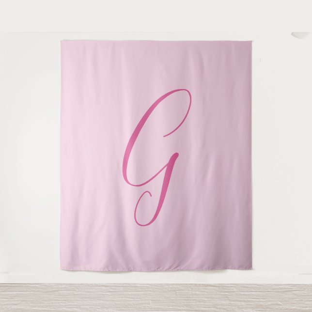 Tapete De Parede Monograma de Letra Inicial Rosa Claro Simples Chic (Frente)