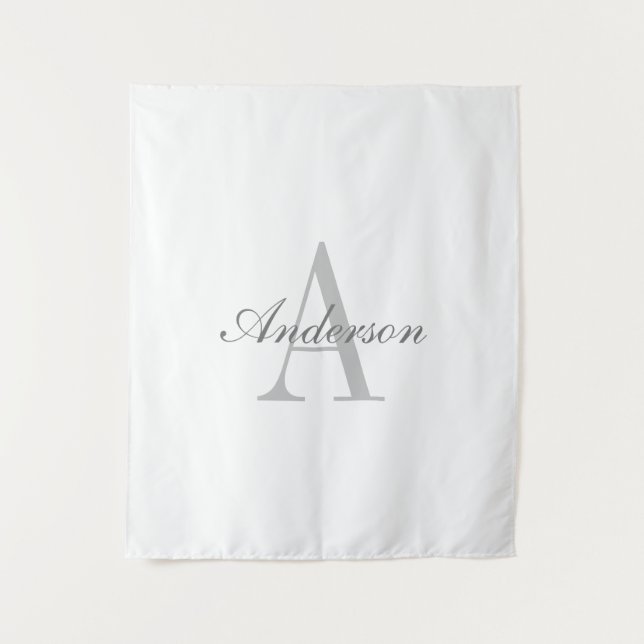 Tapete De Parede Monograma Elegante Branco e Cinza (Frente)