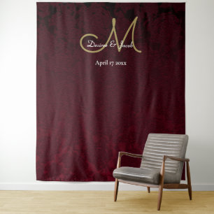 Tapete De Parede Monograma Floral Burgundy Dourado Casamento Photob