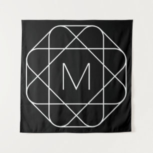 Tapete De Parede Monograma Geométrico preto-e-branco