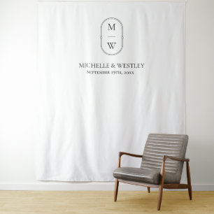Tapete De Parede Monograma Minimalista Preto e Branco de Casamento