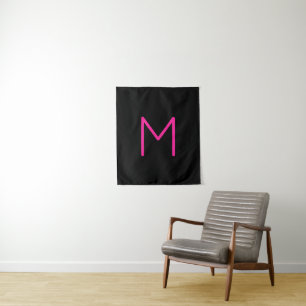 Tapete De Parede Monograma Preto e Rosa Moderno Editável