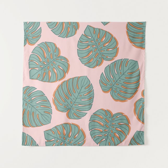Tapete De Parede Monstera Leaf: Padrão Vintage Tropical (Frente)