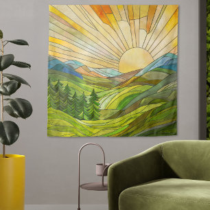 Tapete De Parede Montanha Sunrise Arte Digital Mosaica