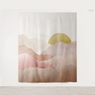 Tapete De Parede Montanhas Moles de Aquarela Rosa, Paisagem Paisage