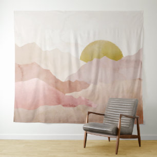 Tapete De Parede Montanhas Moles de Aquarela Rosa, Paisagem Paisage