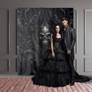 Tapete De Parede Moody Gótica Black Filigree & Skull XLarge