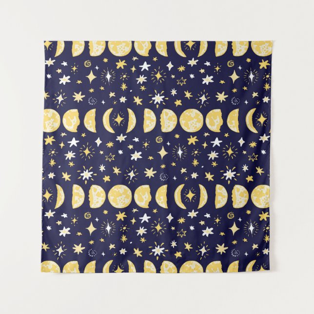 Tapete De Parede Moon Phases Stars Vintage Fundo (Frente)