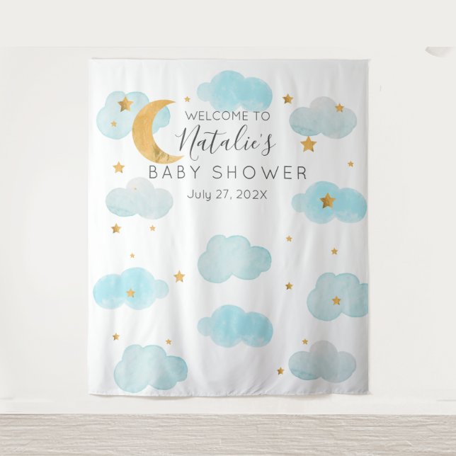 Tapete De Parede Moon & Stars personalizado texto Tapestry (Frente)