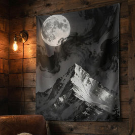 Tapete De Parede Moonlit Mountain Tapestry | Dark Ink Clouds 