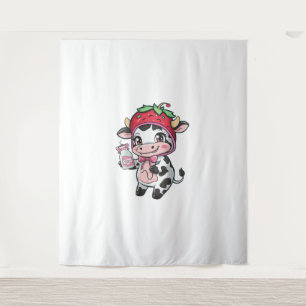 Tapete De Parede Morango Vaca Kawaii Anime Morango Leite _2