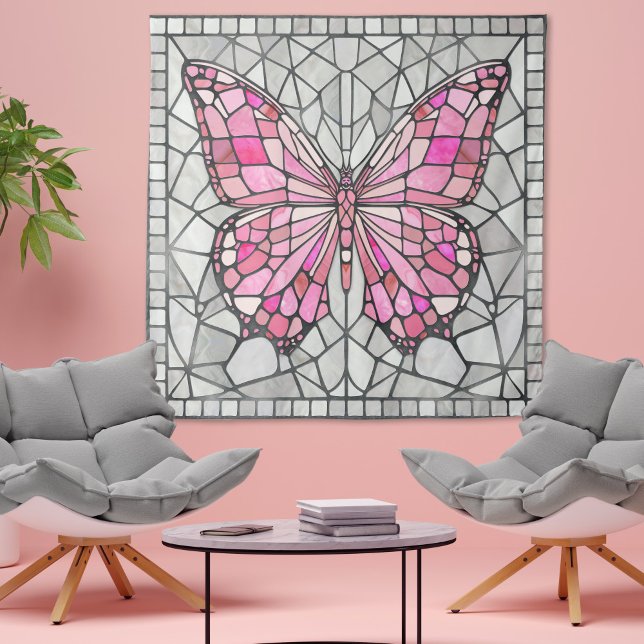 Tapete De Parede Mosaico-borboleta - Fada-Rosa-clara e cinza (Criador carregado)