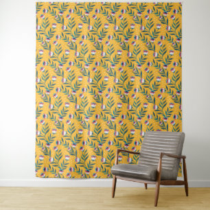 Tapete De Parede Motivo Floral Elegante com Pontos e Folhas Verdes