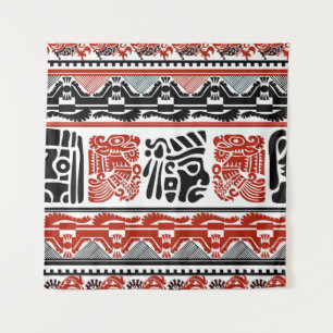 Tapete De Parede Motivos indianos, vermelho-preto, padrão perfeito.