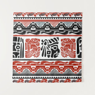 Tapete De Parede Motivos indianos, vermelho-preto, padrão perfeito.