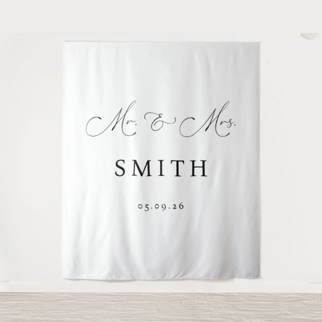 Tapete De Parede Mr & Mrs Personalized Wedding Backdrop Banner (Frente)