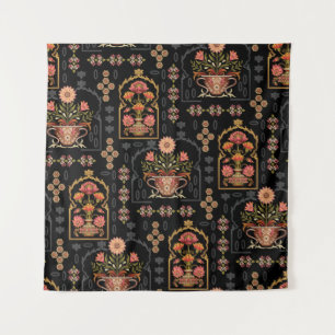 Tapete De Parede Mughal Floral Motif: Black Seamless.