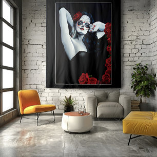 Tapete De Parede Mulher Caveira Açucarada Retrato Gótico de Rosas P