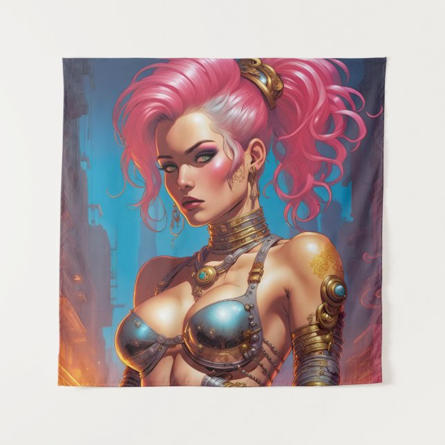 Tapete De Parede Mulher Com Cabelo Rosa Lindo (Frente)