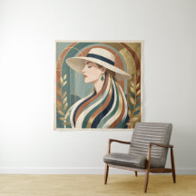 Mulher com chapéu de sol art déco