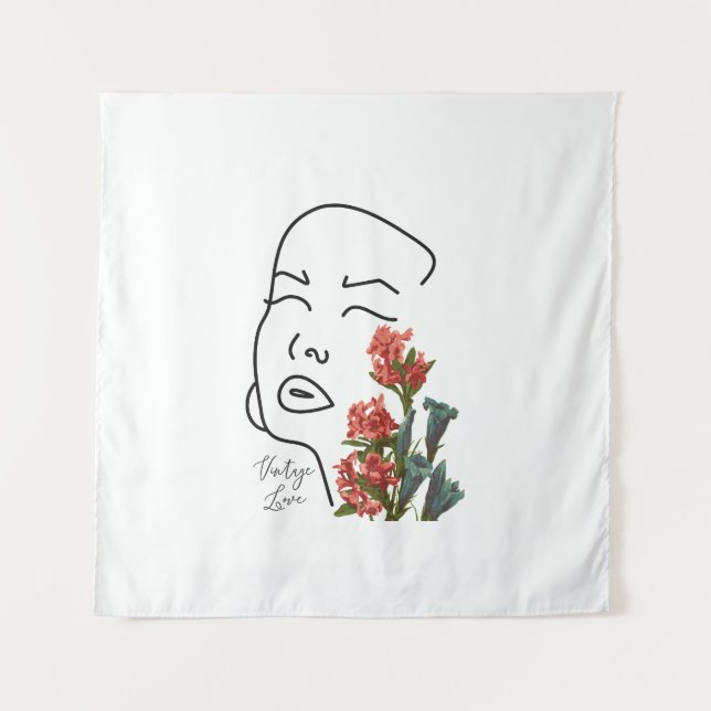 Tapete De Parede Mulher floral retrógrada face a uma linha que dese (Frente)