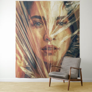 Tapete De Parede Mulher Misteriosa por trás da Arte a Óleo Impasto