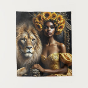 Tapete De Parede Mulher Negra Girassol Com Leão