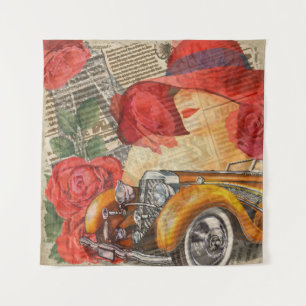 Tapete De Parede Mulher Parisiense: Retro Torre Eiffel.