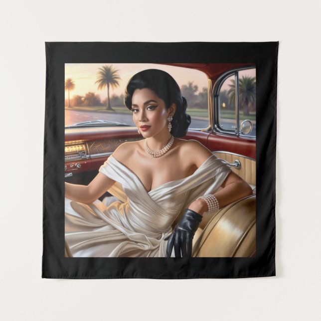 Tapete De Parede Mulheres elegantes em carros clássicos (Frente)